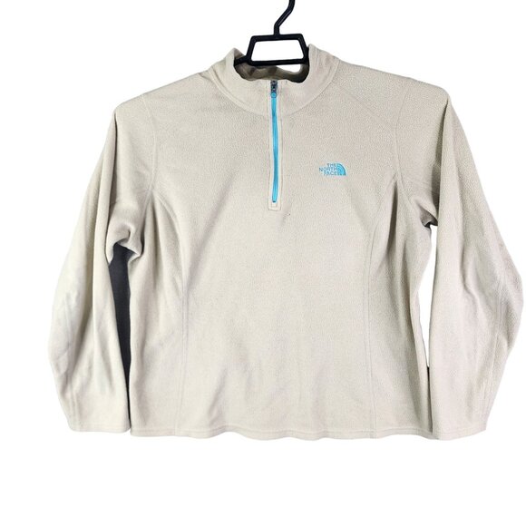 Womens Beige The North Face Fleece Pullover Sweatshirt 1/4 Zip Long Sleeve XL - Picture 1 of 14